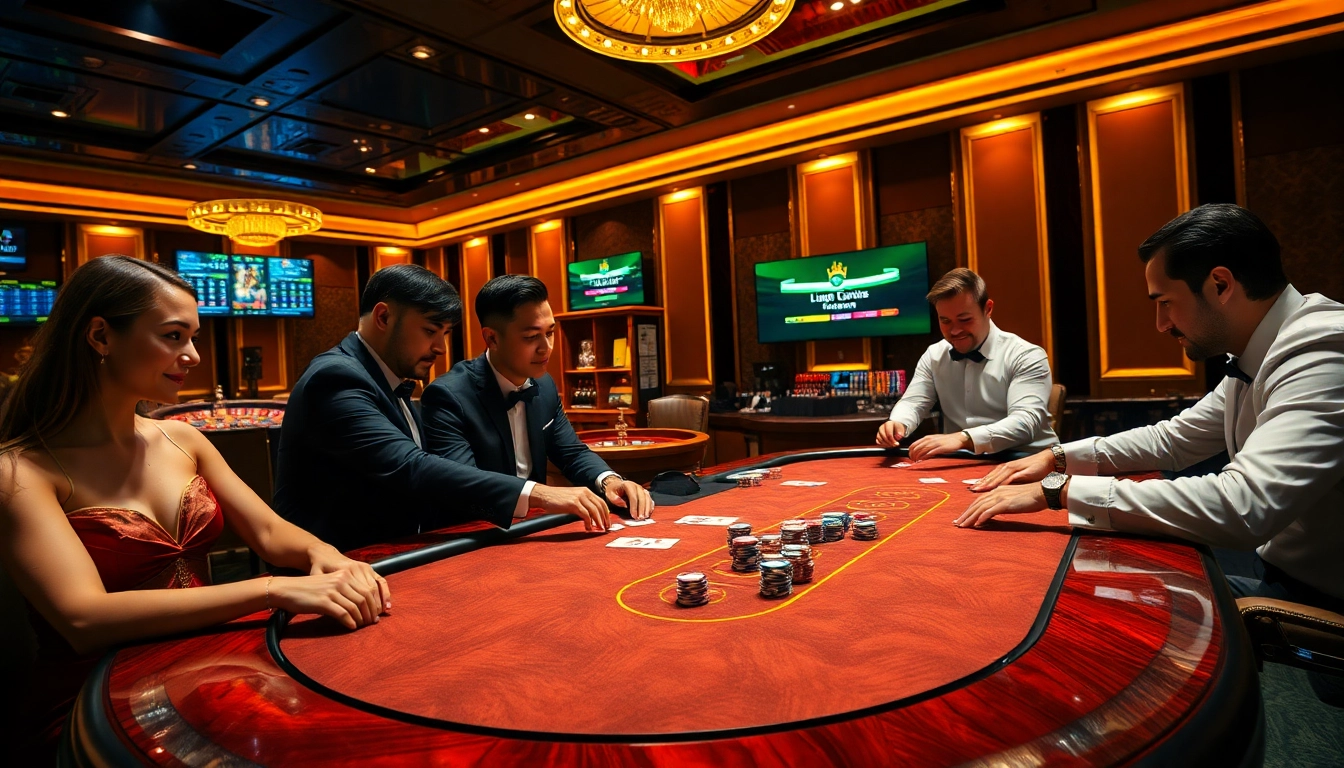 Experience lively poker action at ee88's vibrant casino, featuring dealers, chips, and excitement.