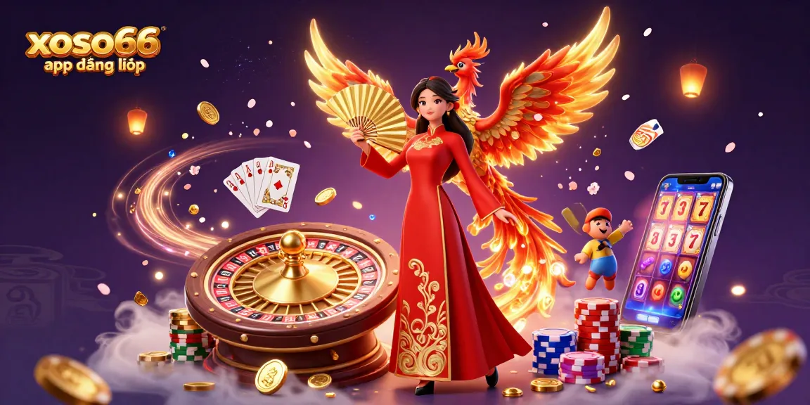 Experience the excitement of xoso66 app đăng nhập with stunning visuals of casino elements, vibrant colors, and engaging characters.
