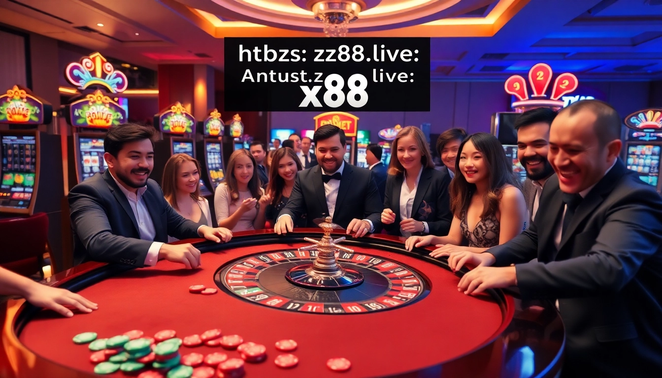 Players enjoying the excitement of the roulette table at https://zx88.live/ while placing their bets in a vibrant casino.