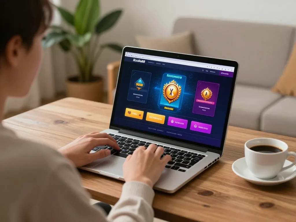 Xocdia88 player engaged in online gambling from home, showcasing the gaming interface and cozy setting.