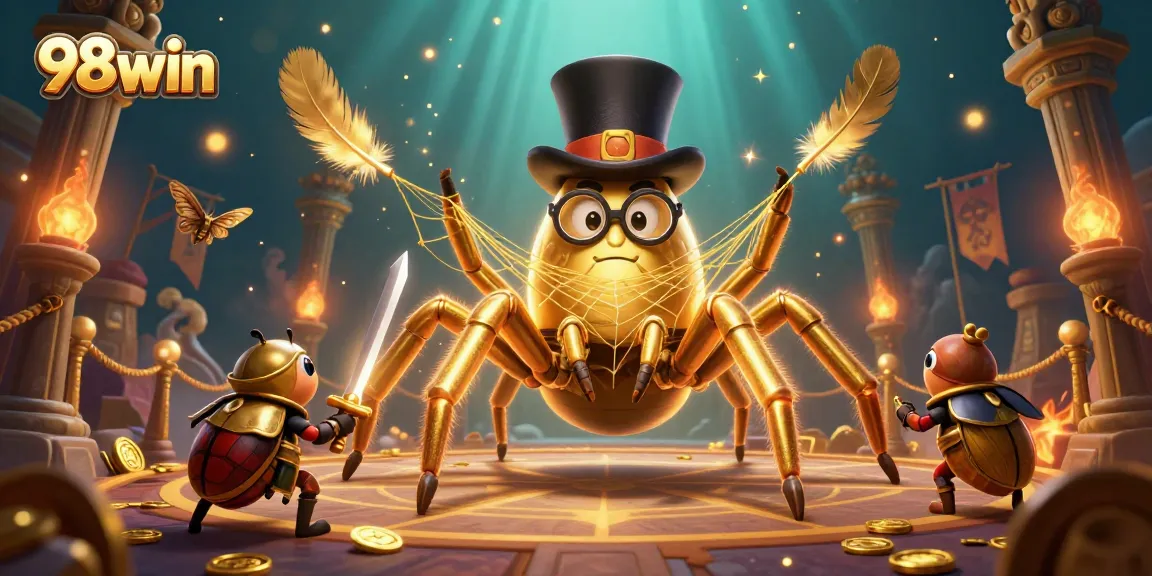 98win offers players a thrilling casino experience as a golden tarantula spins a web of excitement.