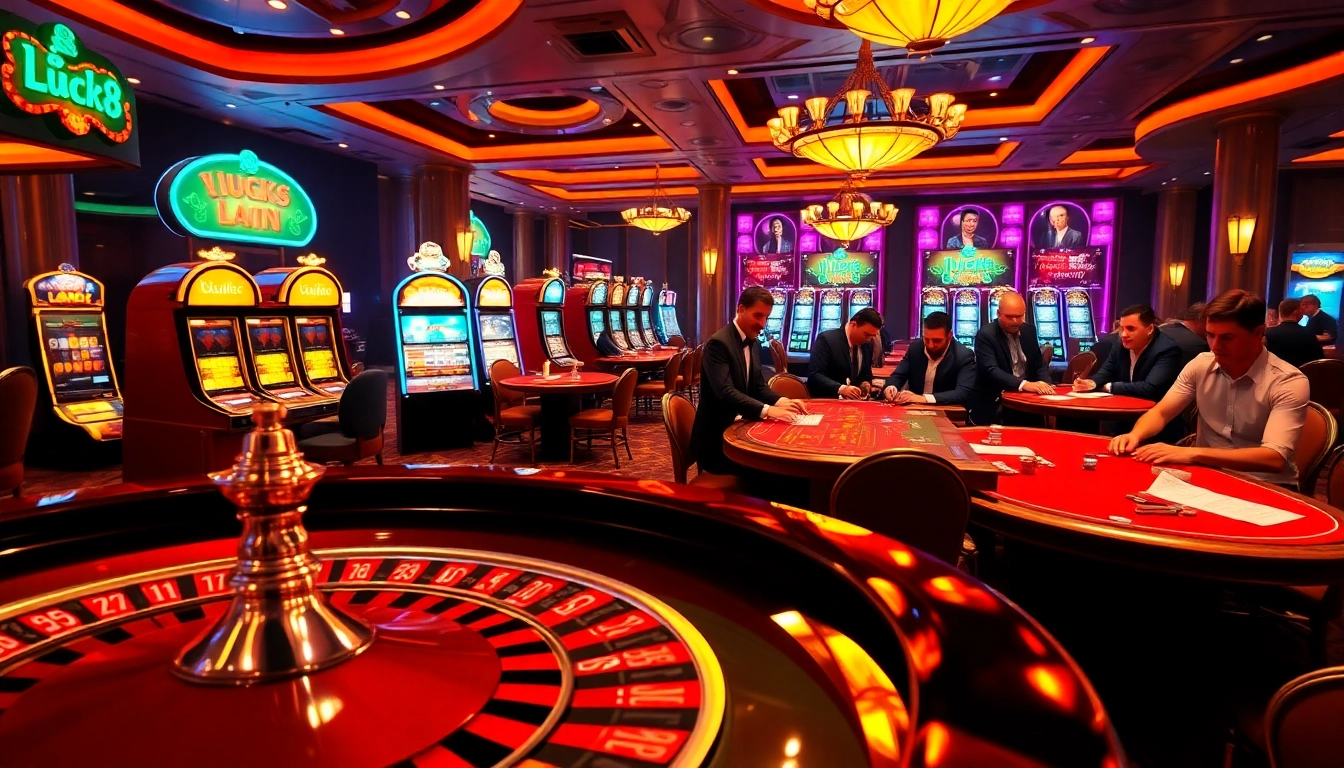 Experience thrilling excitement at Luck8 casino with luxurious gaming tables and eager players.