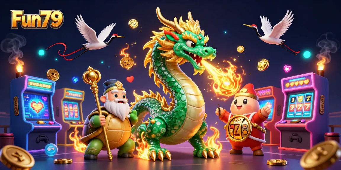 Engage in thrilling gameplay with Fun79's captivating slot adventures featuring a jade dragon and lucky symbols.