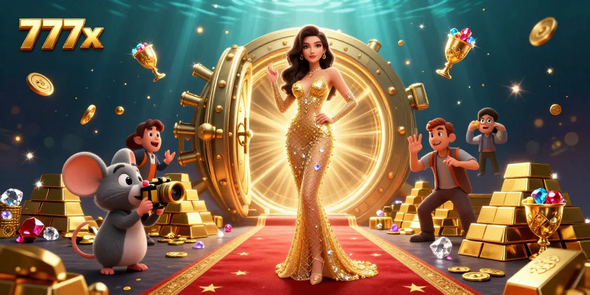 Experience the thrill at 777x, featuring casino treasures in a vibrant, engaging scene.