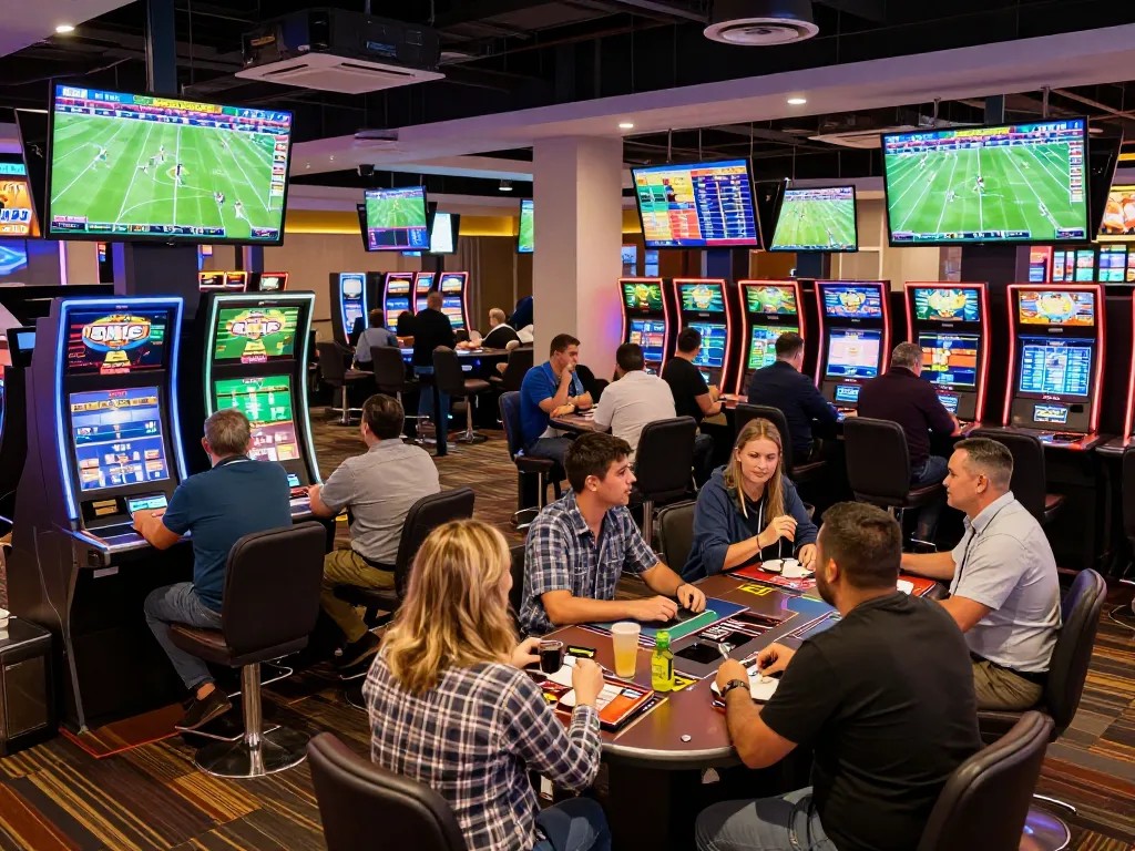 Kèo bóng đá overview with bettors engaging in sports betting excitement at a modern casino