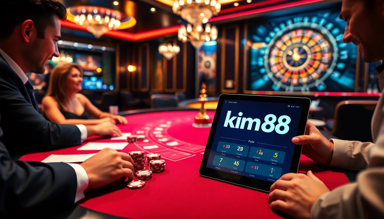Players enjoying an exciting game of Baccarat at kim88 online casino table.
