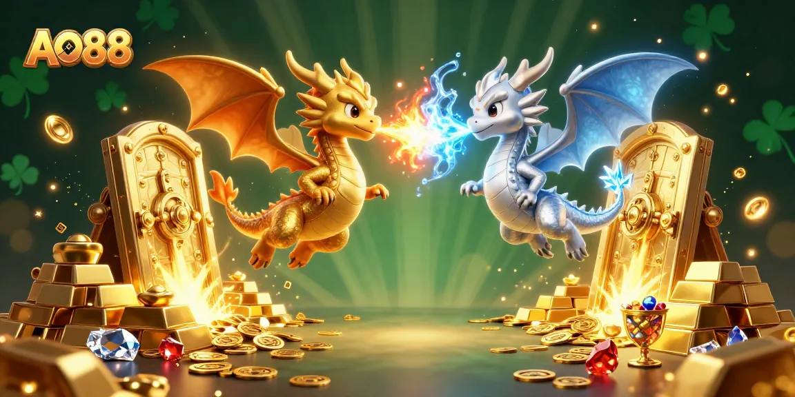 Experience the excitement of AO88 while dragons soar amongst treasures in a vibrant casino world.