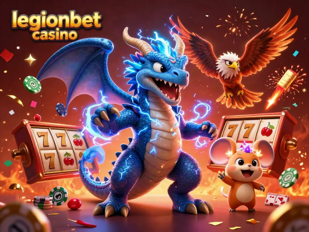 Join the excitement at legionbet casino with a vibrant 3D illustration featuring dynamic gambling elements.