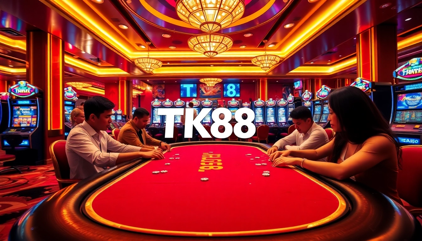 TK88 poker table showcasing vibrant gameplay and thrilling casino atmosphere.