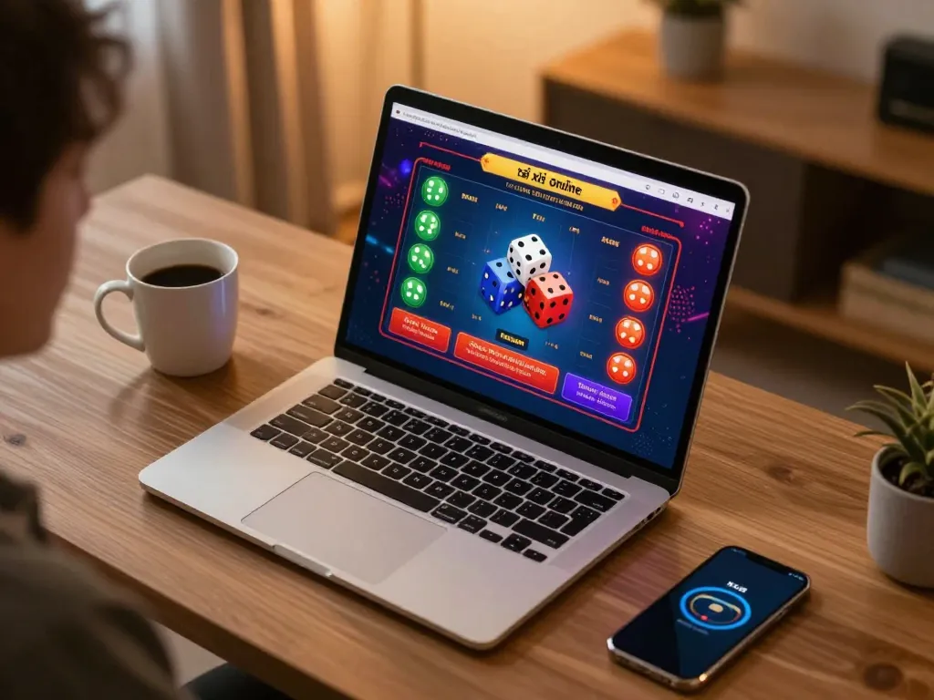 Engaging view of a laptop showing tài xỉu online game interface, emphasizing a comfortable, immersive gambling experience.