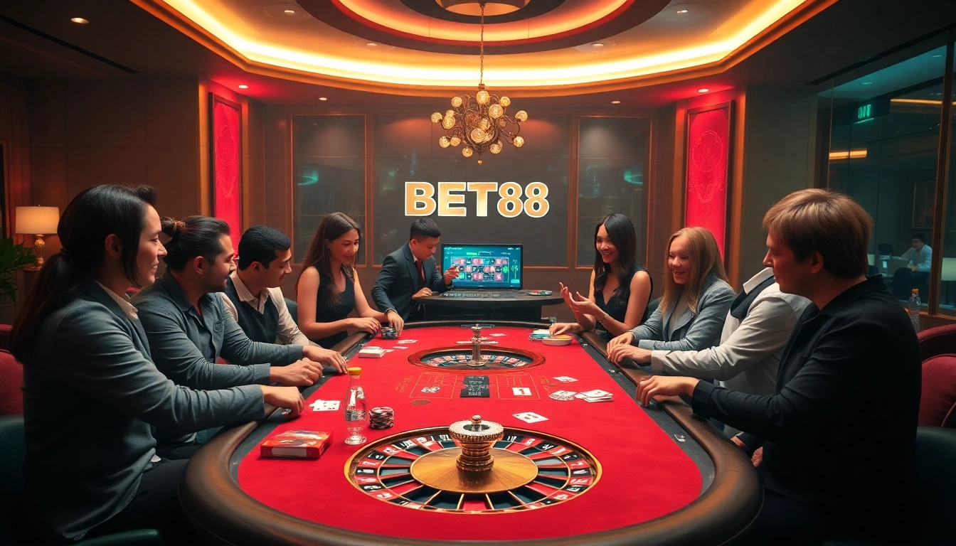Experience thrilling gameplay at BET88 Casino with dynamic poker tables and vibrant casino atmosphere.