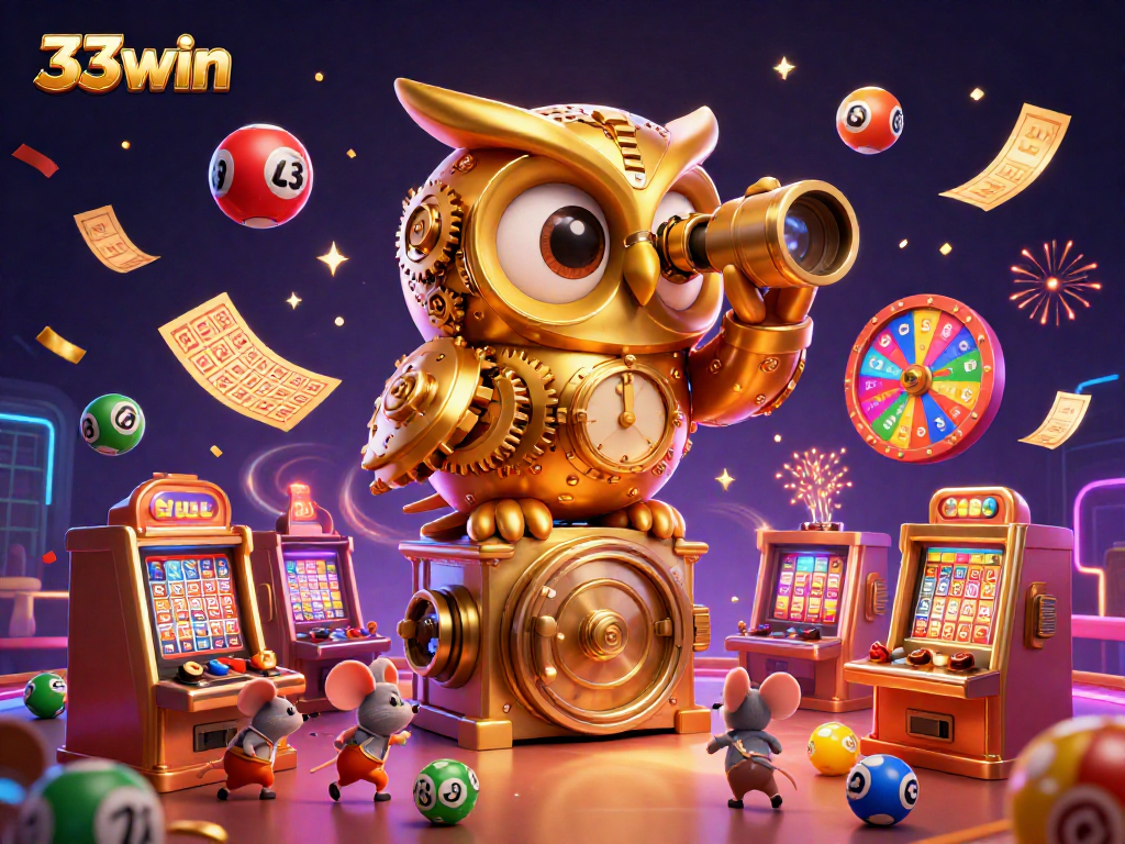 Experience thrilling gameplay with 33win's colorful casino scene featuring lively elements and characters.