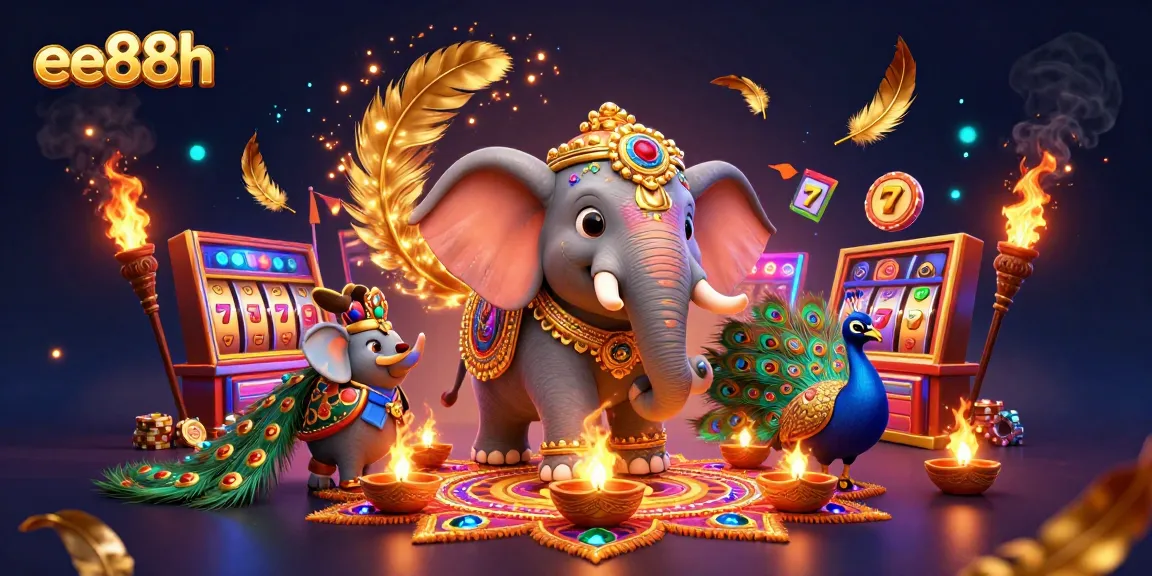 Experience the excitement of ee88h gaming with vibrant elephant and peacock in a rich casino scene.