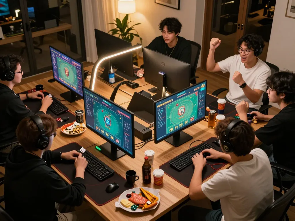 Go88 players enjoy immersive online poker tournament at home, showcasing camaraderie and strategy.