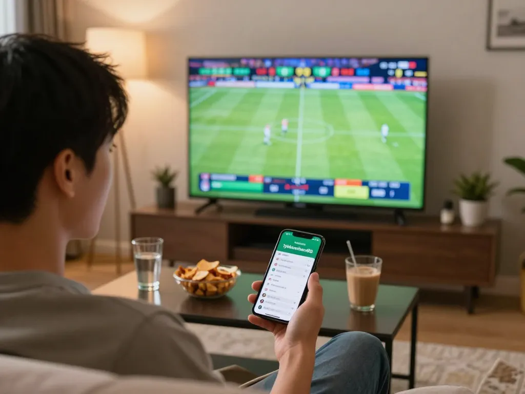 Engaging in live sports betting action with the tylekeonhacai88 app during match highlights.