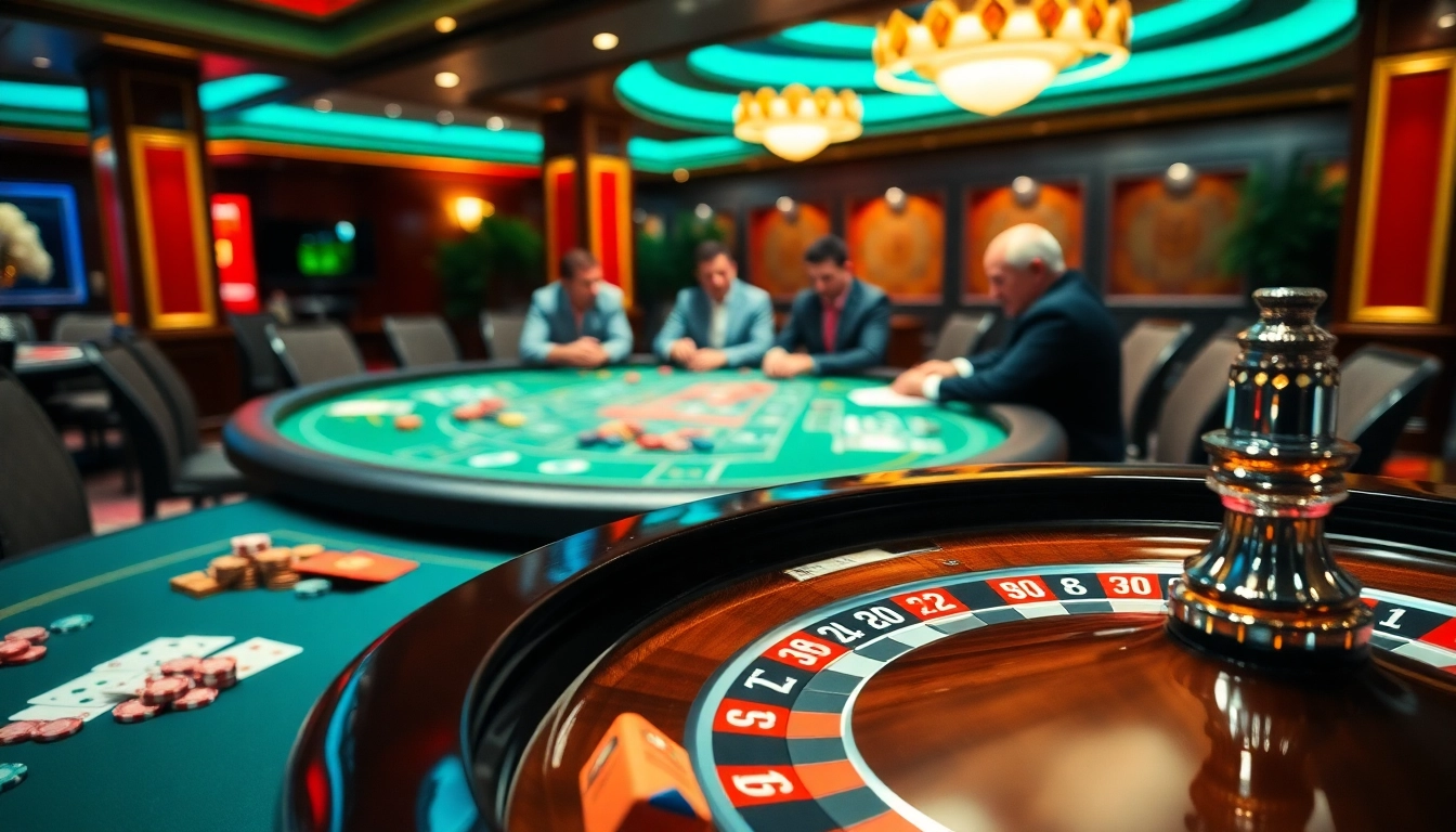 Experience the excitement of Jun88's high-stakes casino with vibrant roulette and poker action.