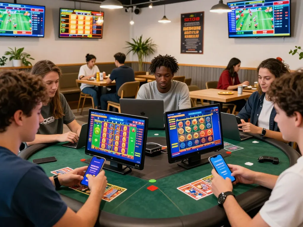 Players enjoying SC88 games on mobile devices in an exciting gambling atmosphere, showcasing vibrant interfaces.