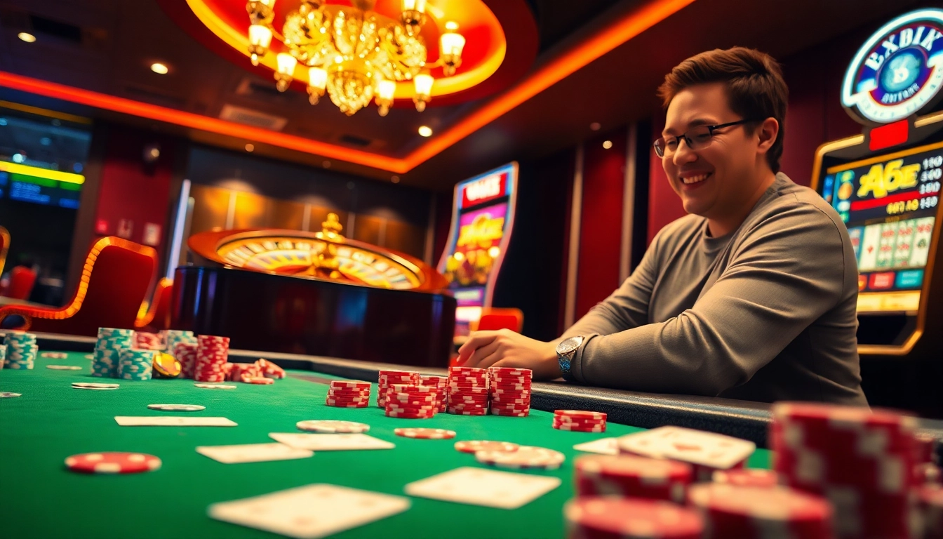 Experience the luxury of gambling at Hay 88 with vibrant casino tables, cards, and excited players.