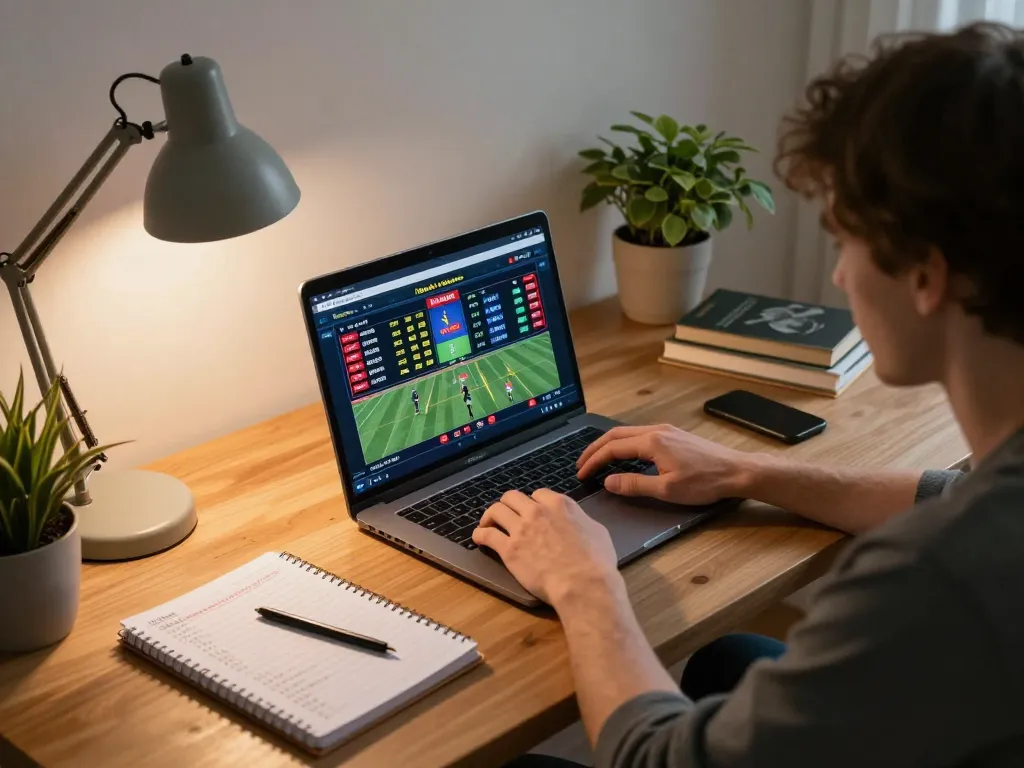 Engaging in online gambling at home with bong88 interface visible, showcasing betting strategies.