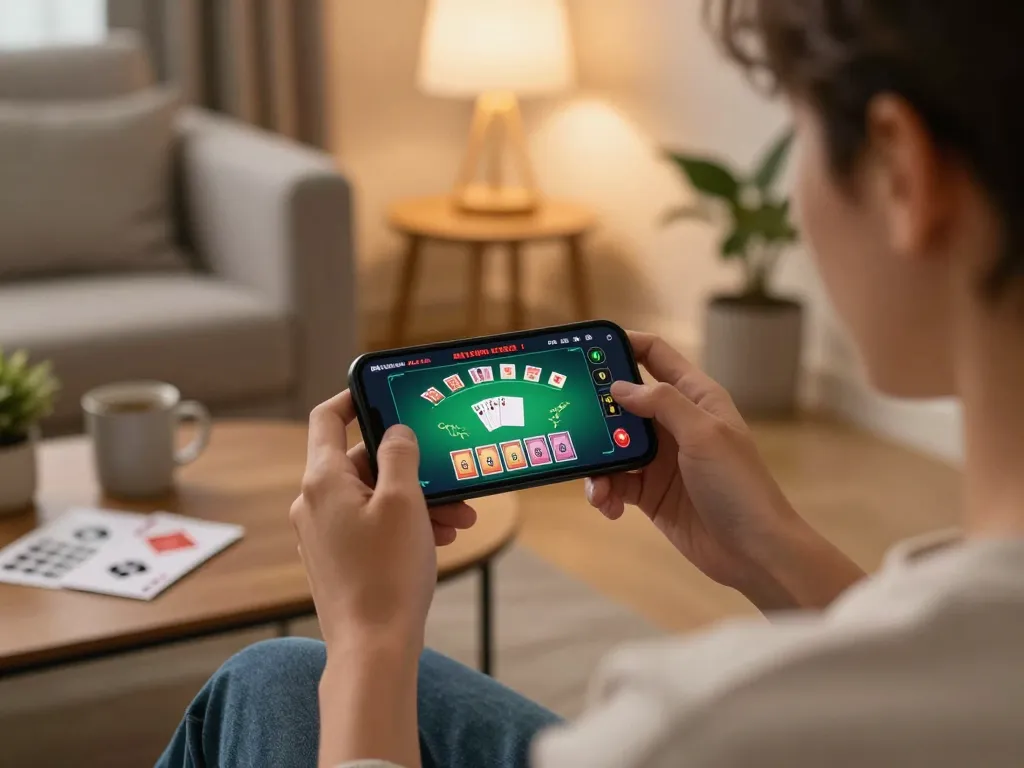Mobile gaming session on AUDPlay app, showing live dealer blackjack gameplay with engaging betting options.