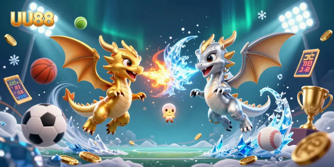 UU88 showcases thrilling dynamics in a 3D dragon-themed casino scene with engaging sports elements.