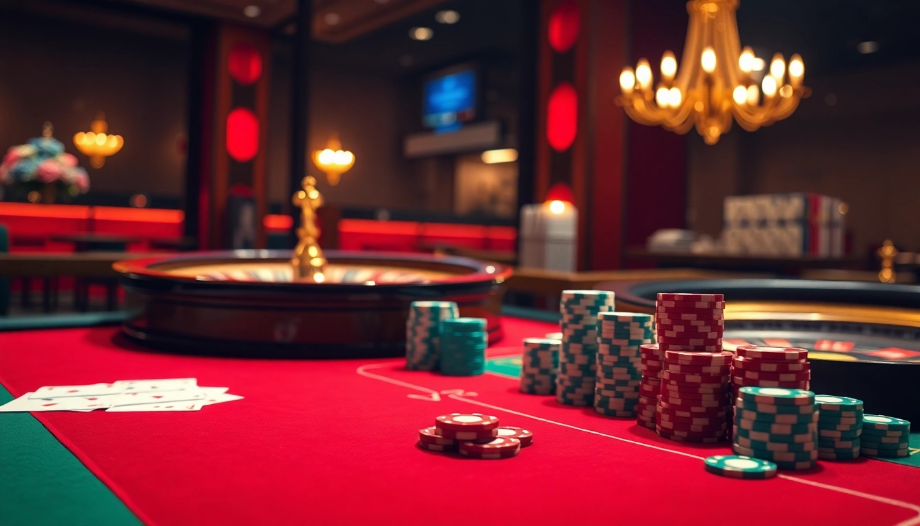 Kèo nhà cái visualizing an exciting casino table setup with poker chips and cards.