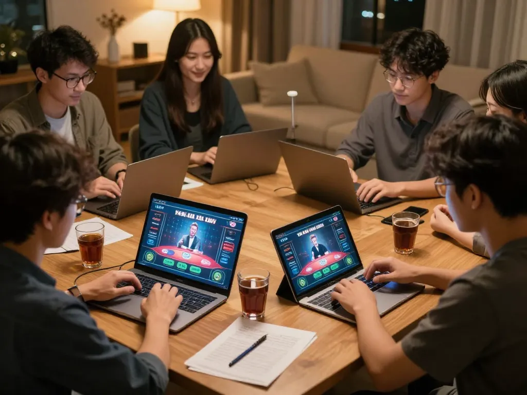 Tài xỉu online players enjoying live dealer games at home, with screens displaying action