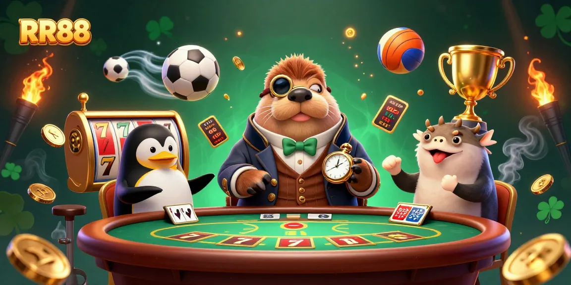 Engaging RR88 gameplay scene with a jolly walrus and players at an underwater poker table.