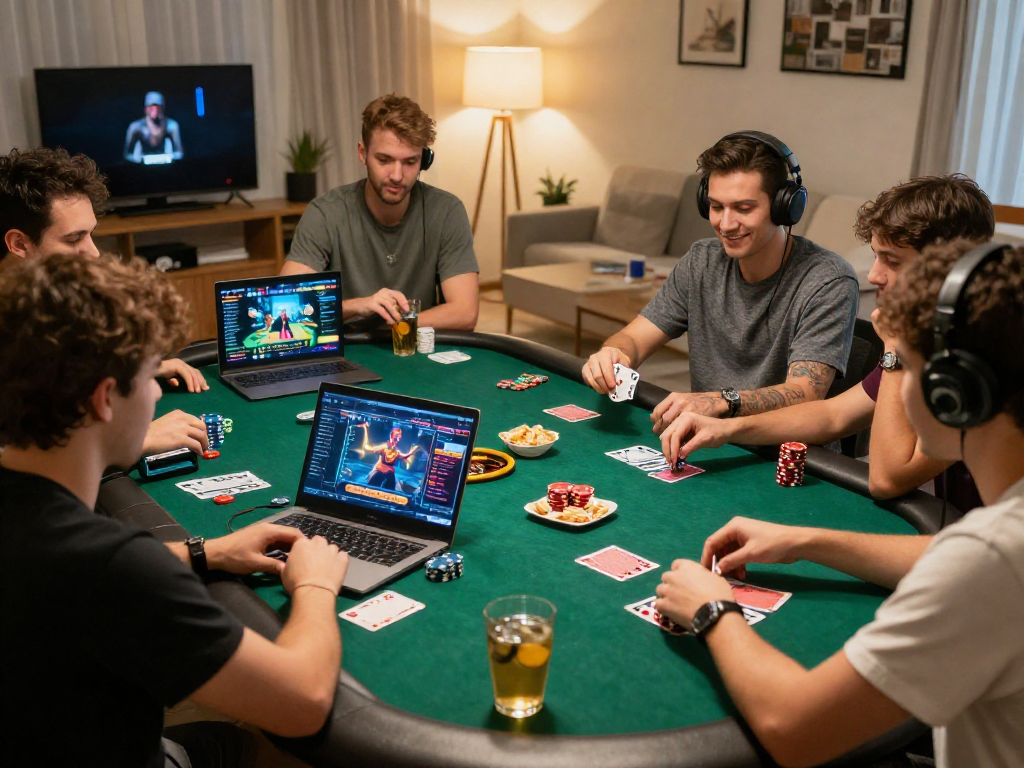 KOMBET168 engaging players in a lively online casino atmosphere with vibrant graphics and social interactions.