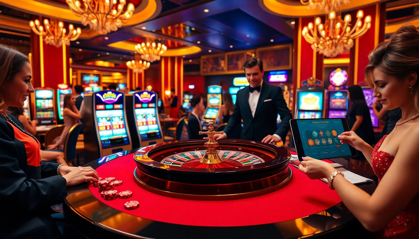 Experience excitement at https://tr88.golf/ with players at a luxury casino table surrounded by vibrant gaming elements.