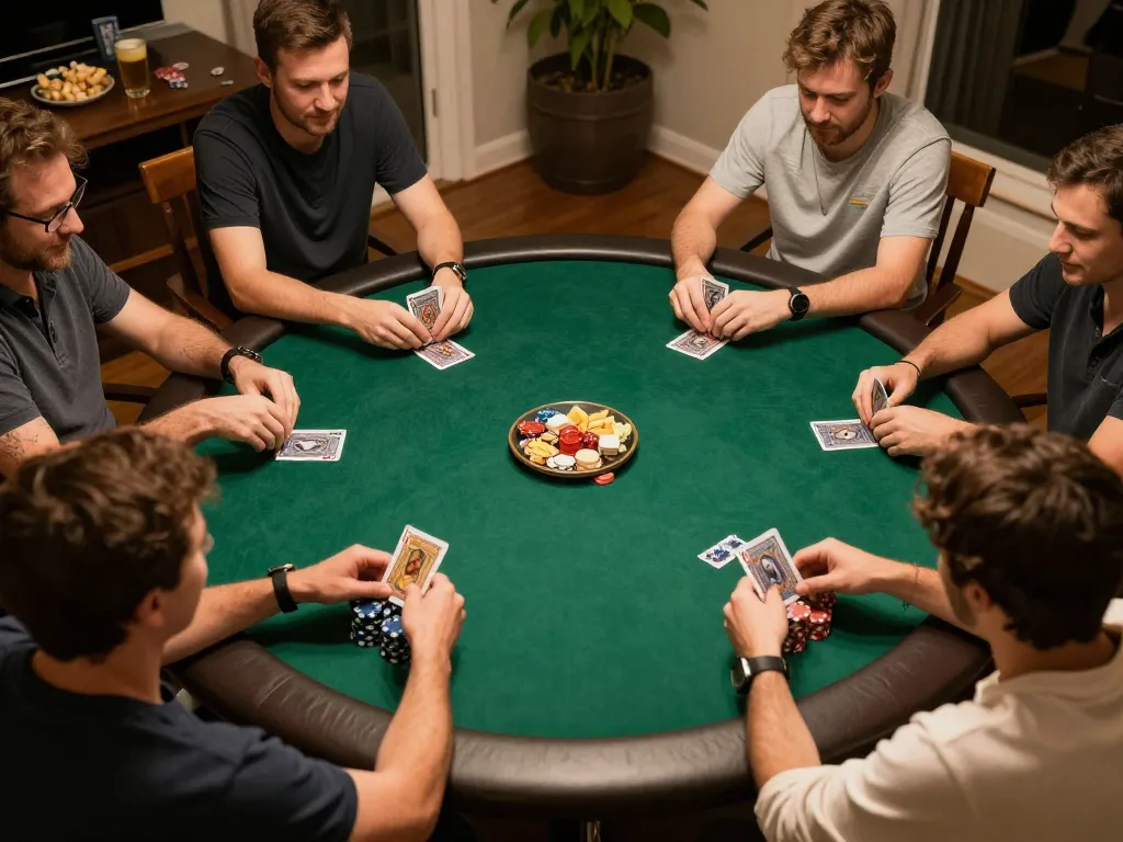 Players enjoy poker at home with ATQ-themed game night, showcasing chip stacks and cards