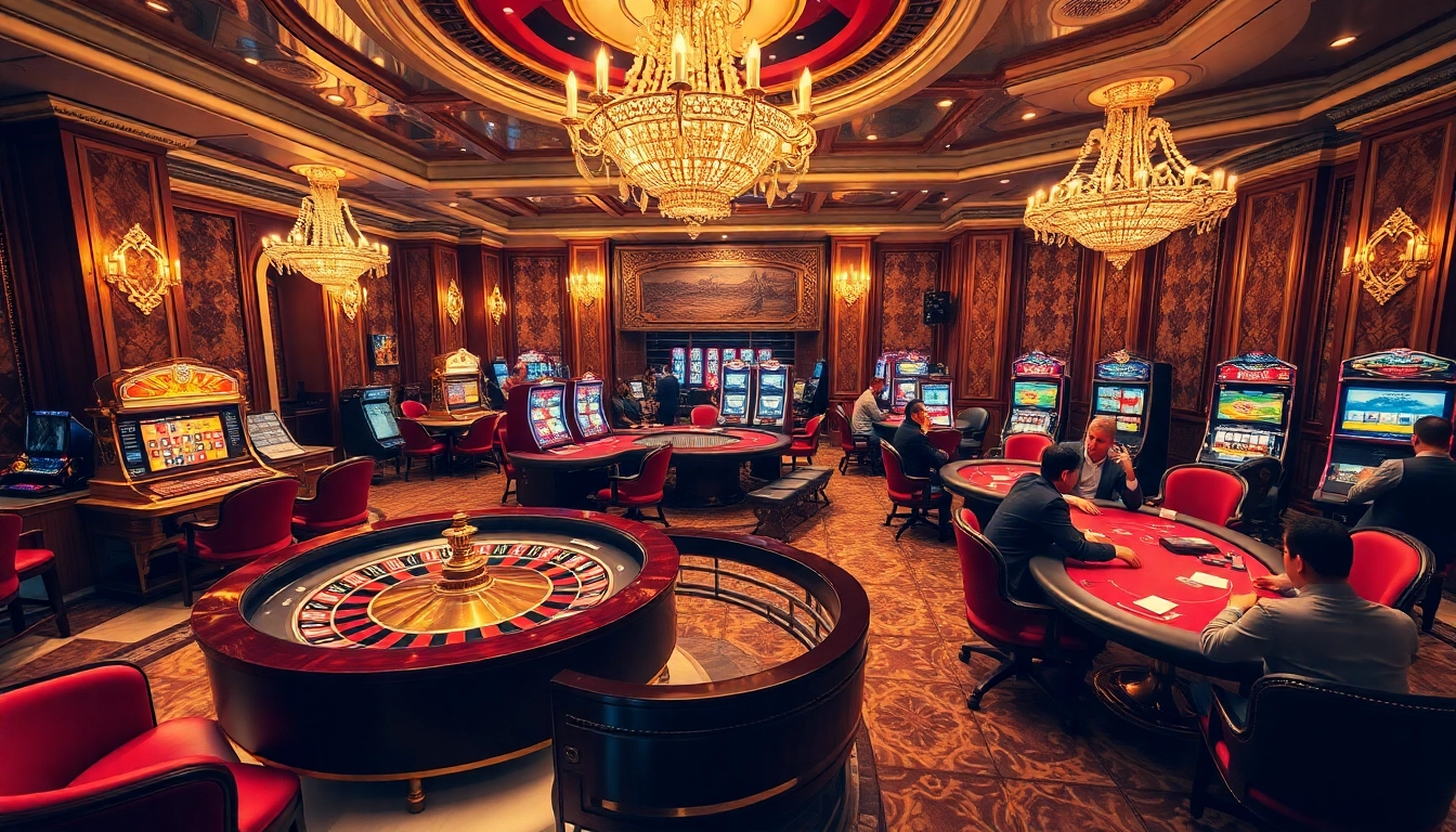 Engaging players enjoying casino games at 98win with vibrant slot machines and roulette.