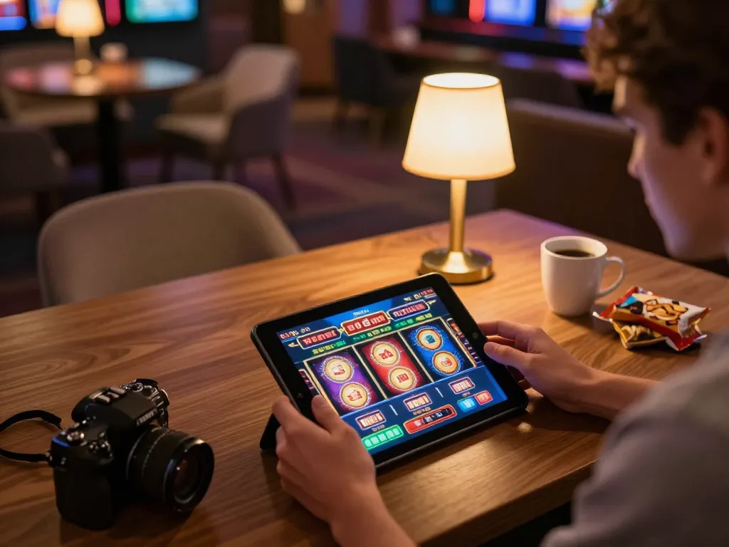 Enjoying online casino gaming at home with link 88aa displayed on tablet interface amidst a cozy environment.