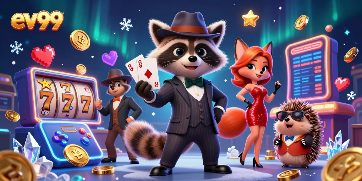 Experience thrilling gaming adventures with ev99 in this vibrant casino-themed illustration.