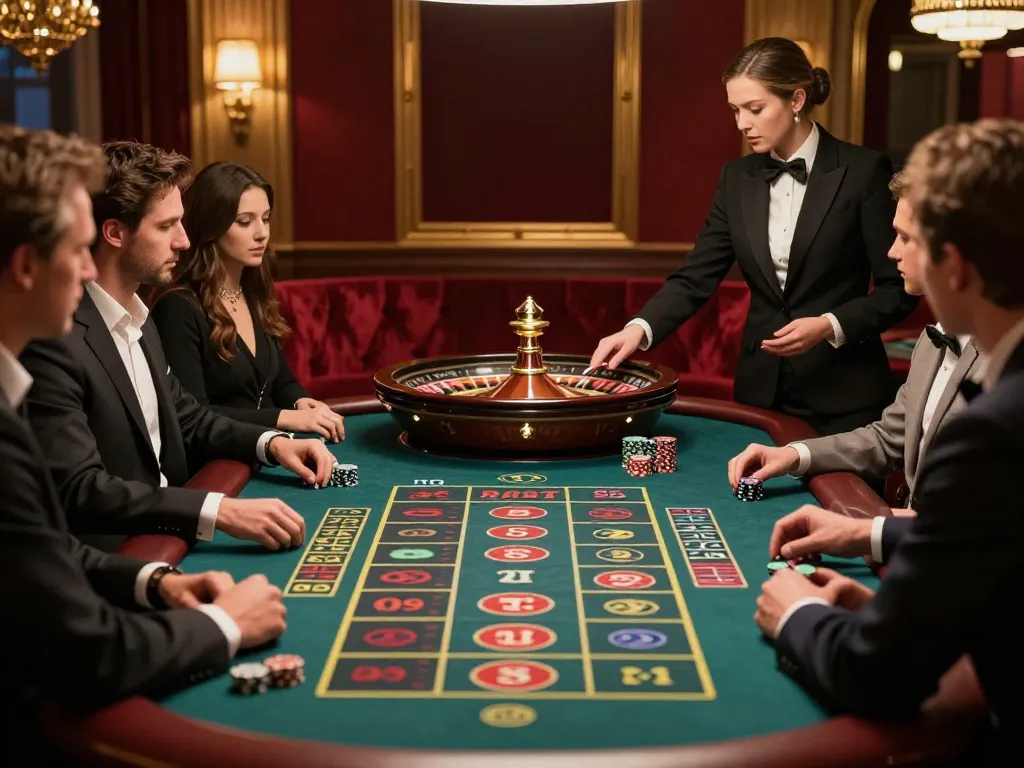 BOMWIN roulette action with players engaged in betting and croupier managing the table