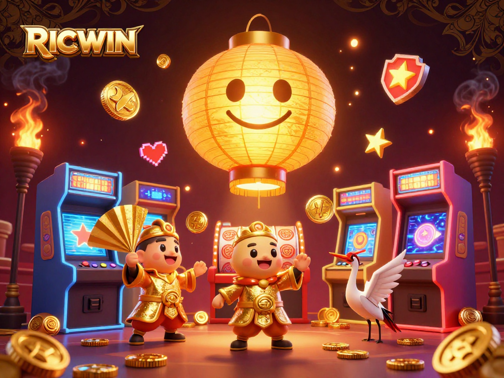 Engage with RICWIN at an exciting night market casino featuring vibrant slots and game elements.