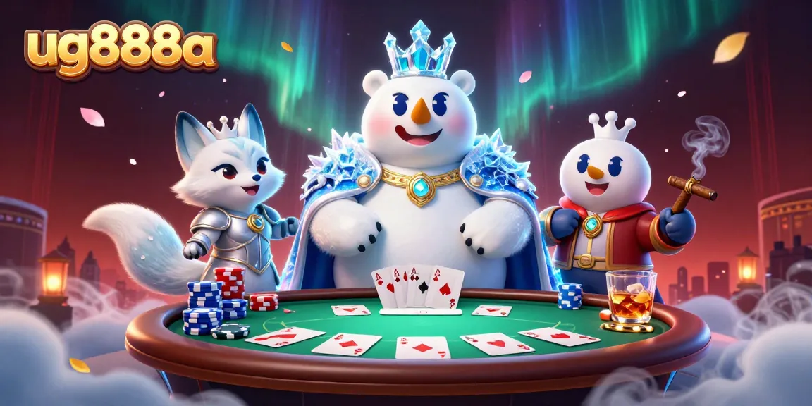 Engage with thrilling poker action at ug888a featuring a 3D cartoon ice king polar bear.