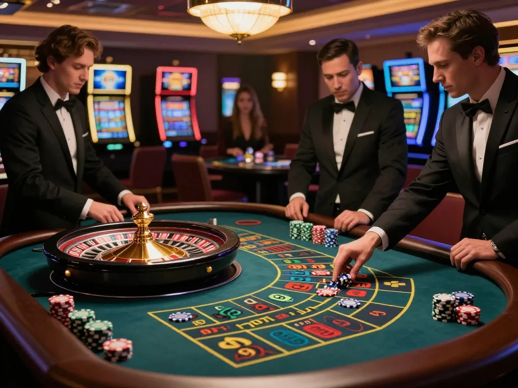 Engaged players placing bets at the roulette table during a lively casino scene at 79kingt1.