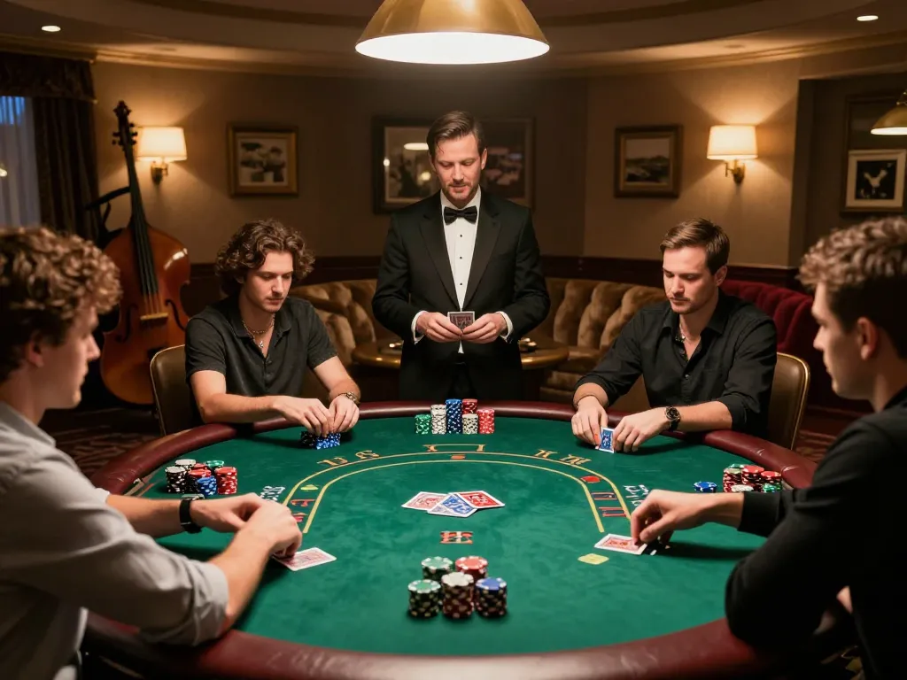 Engaged players enjoying Texas Hold'em at DN 88 poker table in a luxurious setting.