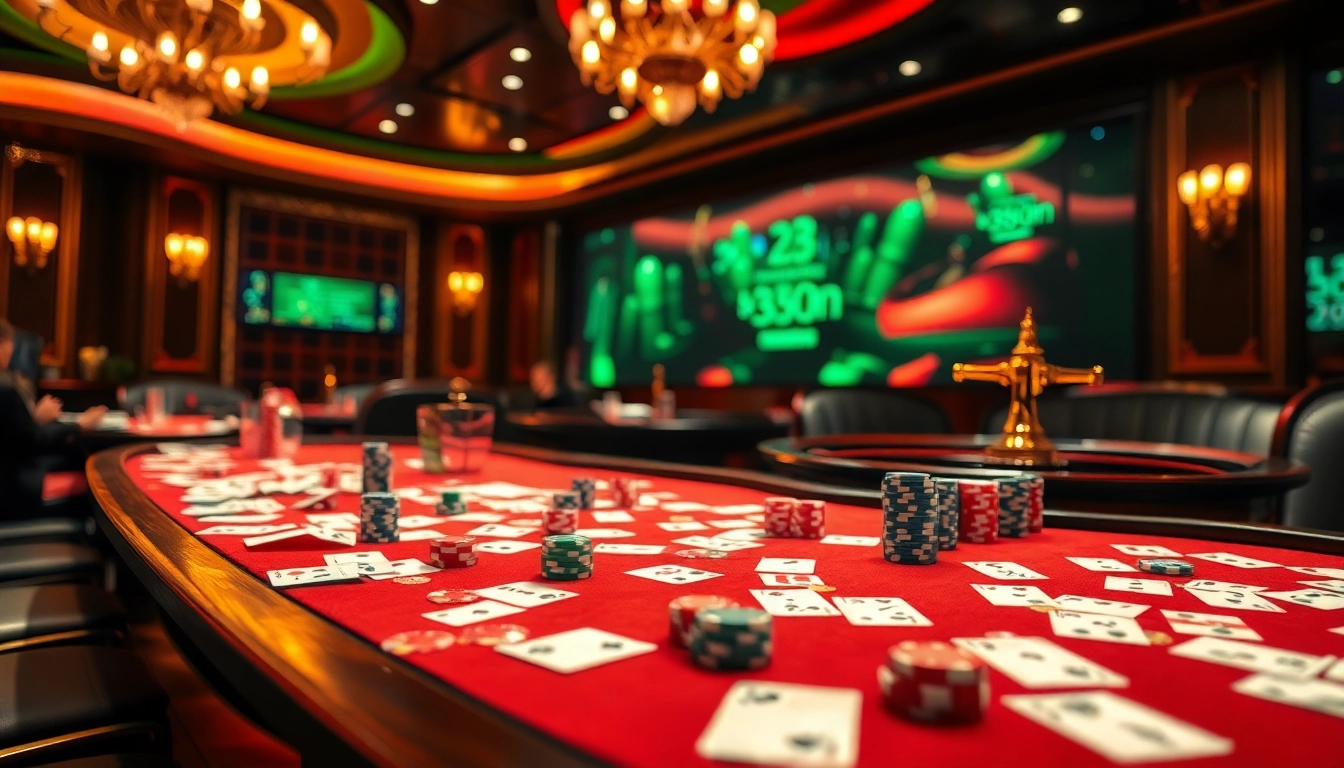 Experience the thrill of 33win as players engage in strategic casino games amidst a vibrant environment.