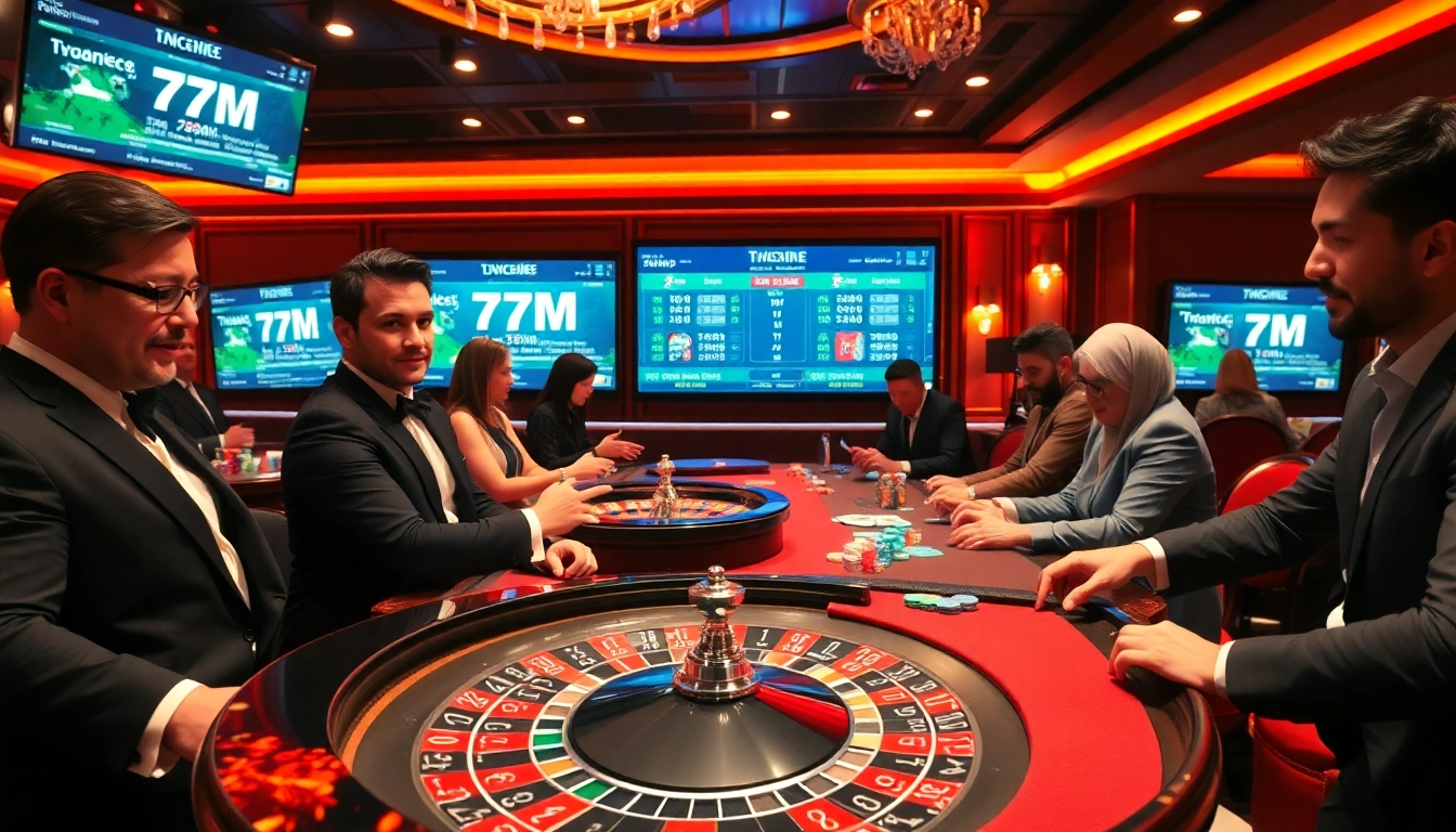 Engaging casino scene with a roulette wheel and high-stakes betting highlighting 7M gaming excitement.