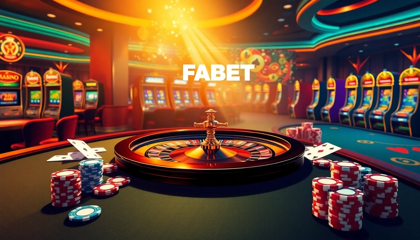 Experience thrilling casino action with FABET at the roulette table, showcasing vibrant poker chips.