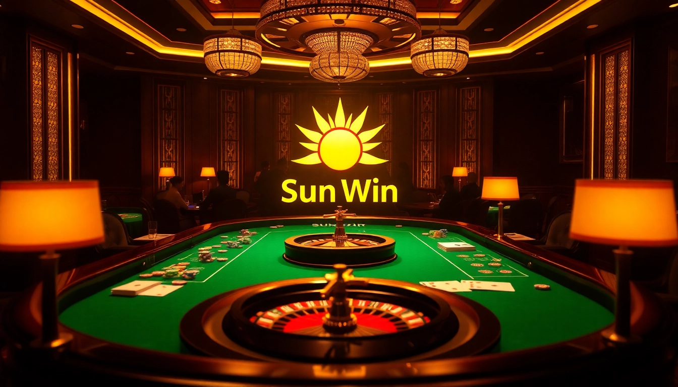 Sun win showcases an exciting casino atmosphere with poker chips and cards for thrilling gameplay.