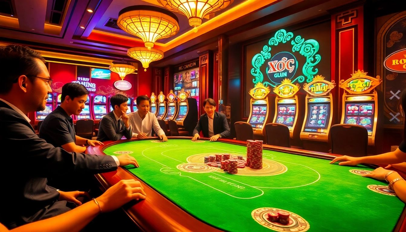 Xóc đĩa tại miền Trung offers an exciting gambling atmosphere with vibrant players and luxurious casino elements.
