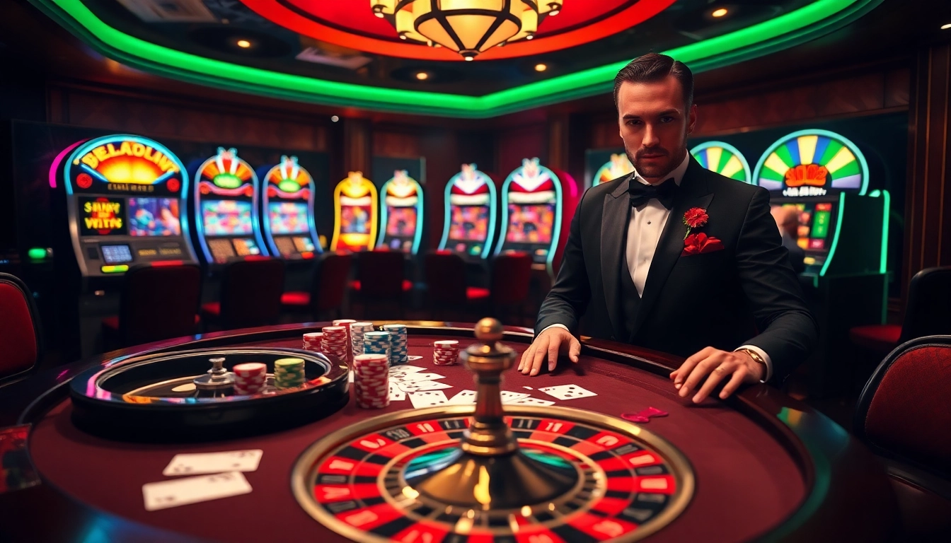 Experience thrilling gaming at Lu88 with a luxurious poker table and vibrant casino elements.