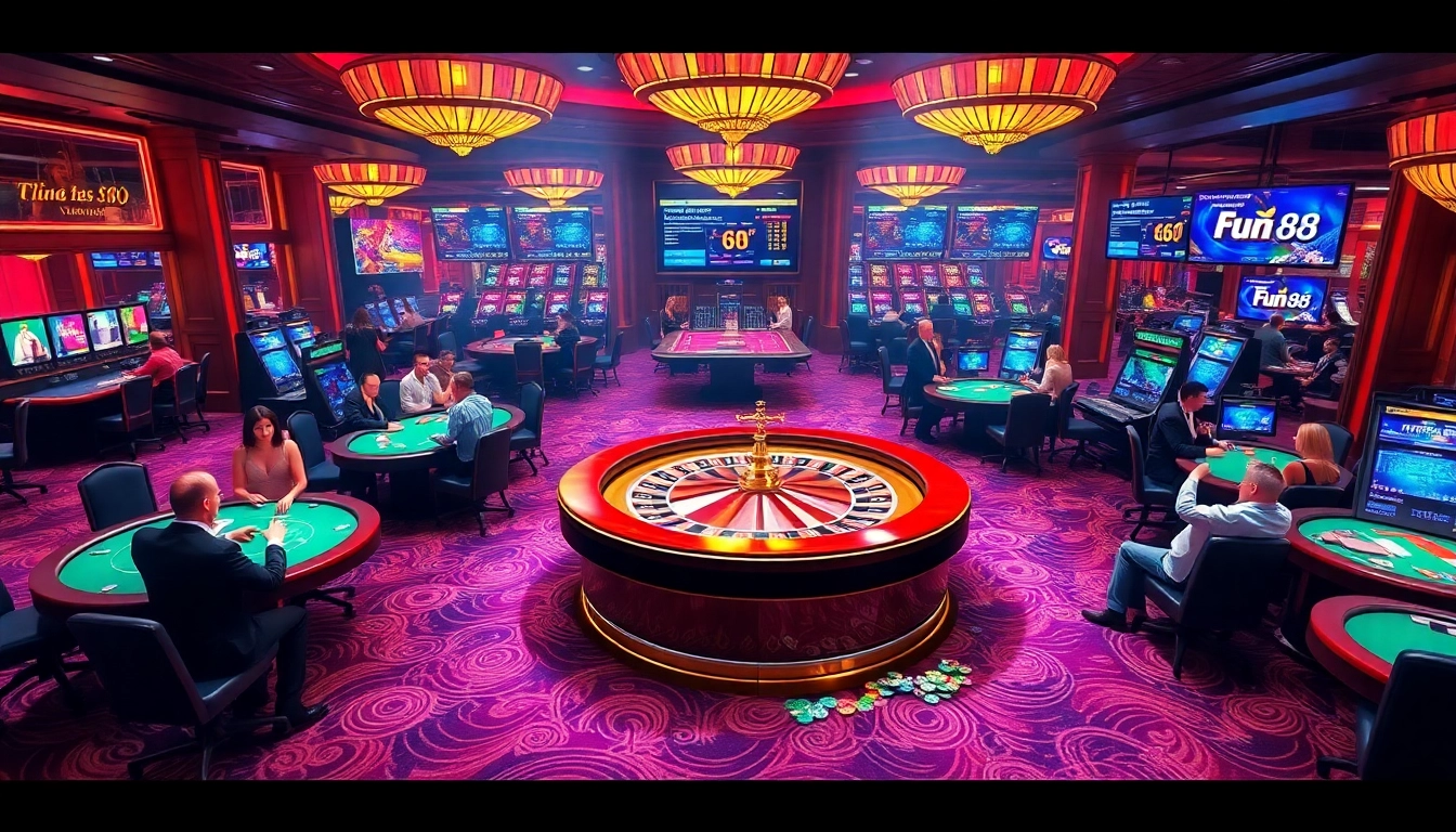 Engaging in Fun 88 casino gaming with stylish tables and vibrant chips.