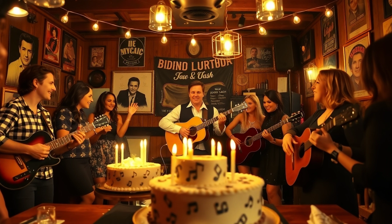Celebration at johnnycashbirthday.com featuring live music, vintage memorabilia, and joyful attendees.