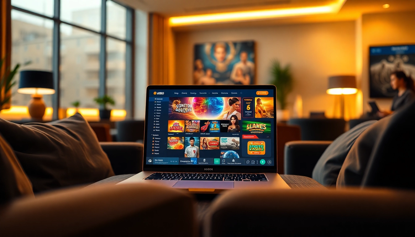 Engaging MB88 online gaming platform interface with dynamic casino features in an inviting lounge setting.