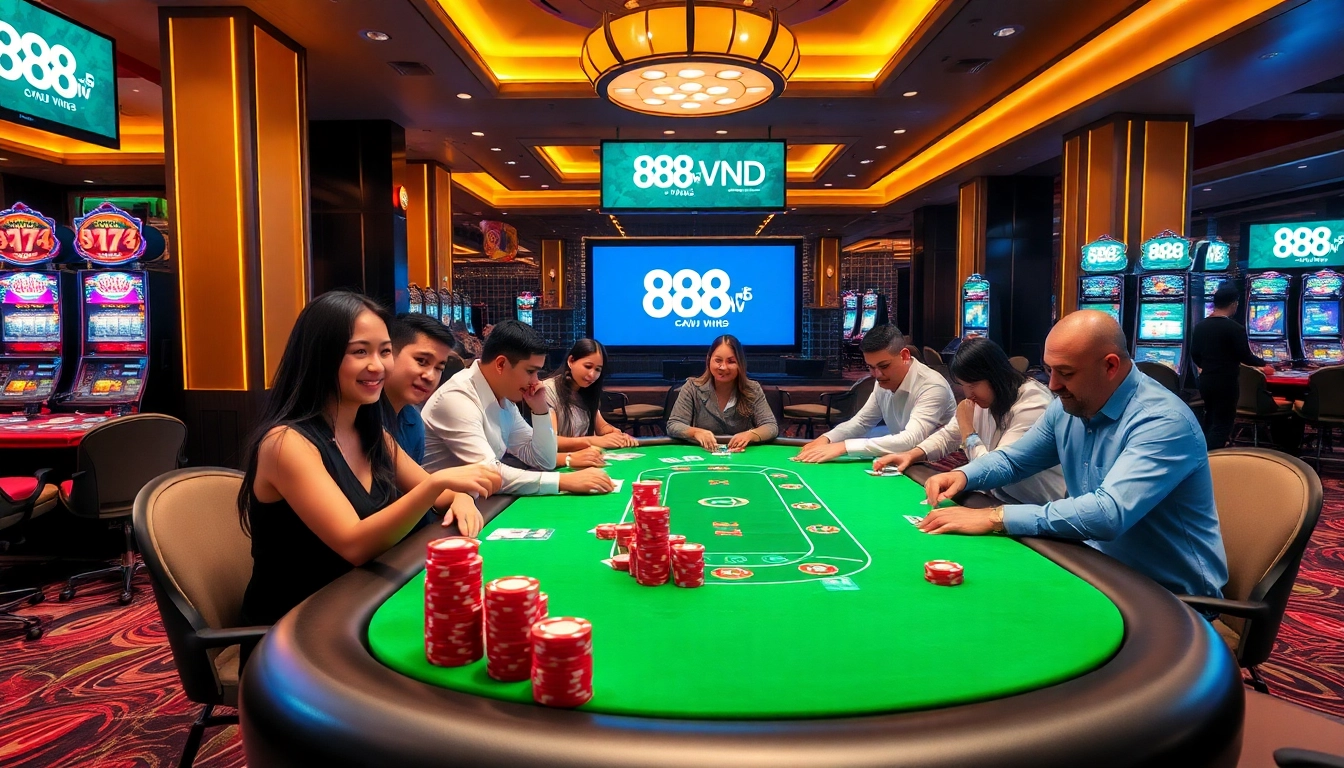 Experience exciting gaming moments at 888VND casino with vibrant tables and happy players.
