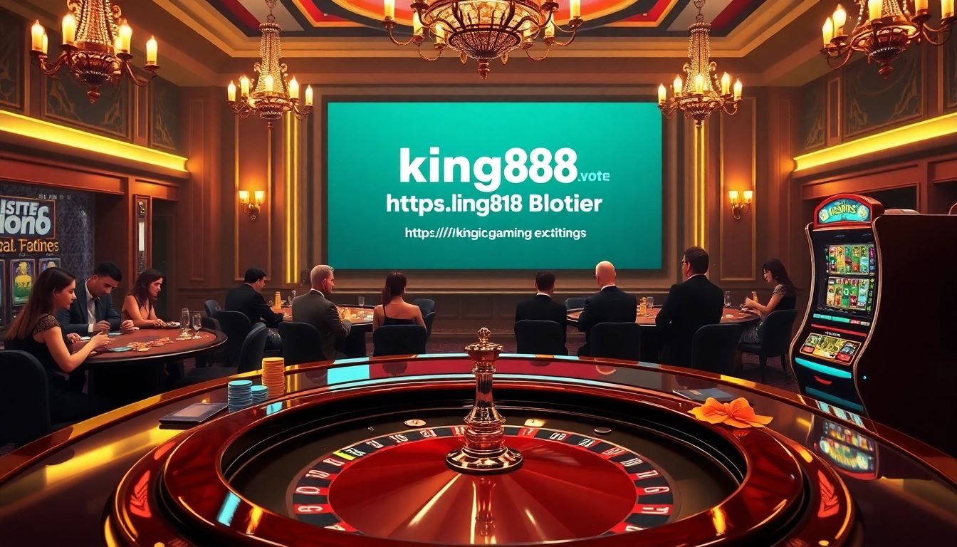 Experience thrilling gameplay at https://king88.vote/ with exciting poker chips and a roulette wheel in a luxurious casino atmosphere.